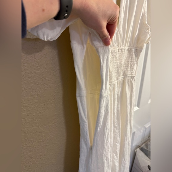 Maeve Anthropologie Puff-Sleeve Corset Linen Midi Dress - White Size Large - Picture 12 of 16